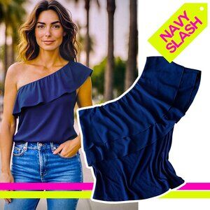 One Shoulder Navy Blue Blouse size M